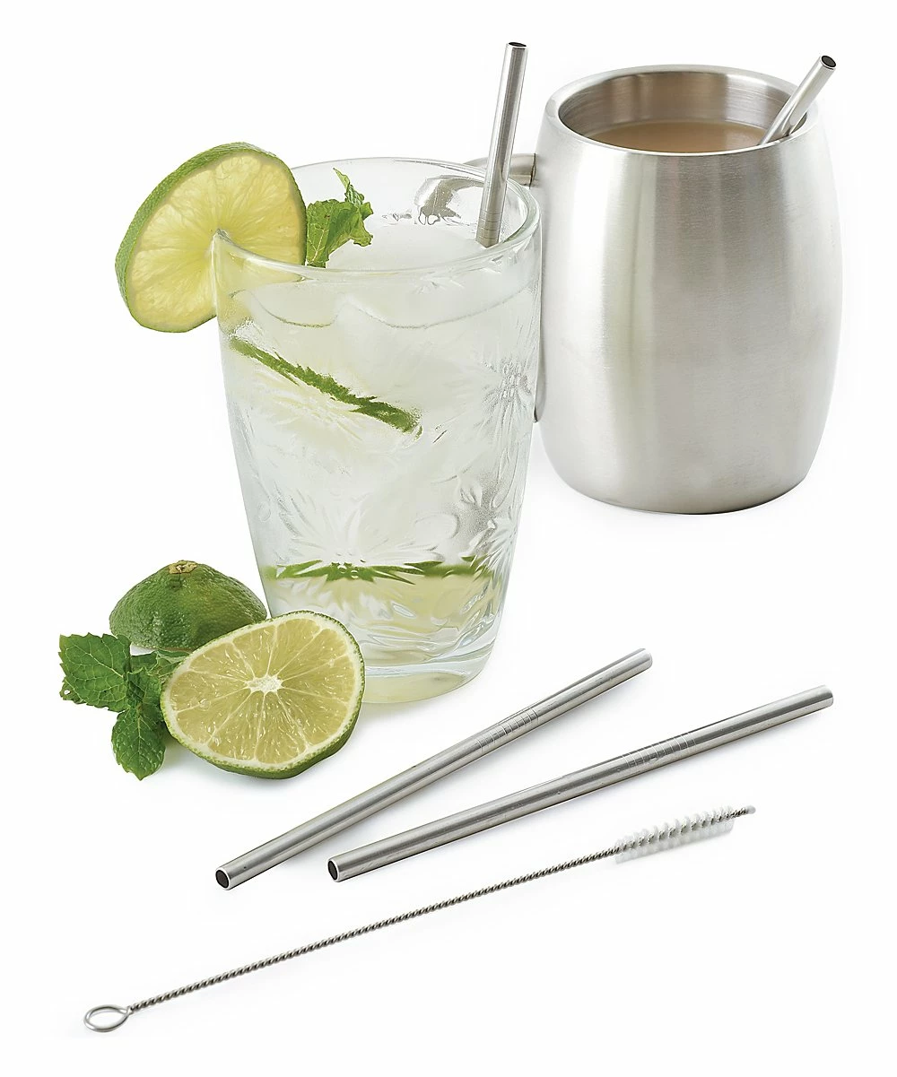 Norpro | Stainless Steel 6'' Drinking Straw & Cleaning Brush Six-Piece Set - Image 2