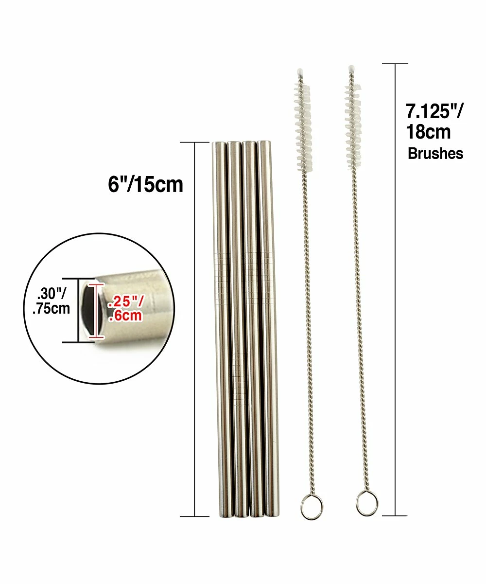 Norpro | Stainless Steel 6'' Drinking Straw & Cleaning Brush Six-Piece Set - Image 4