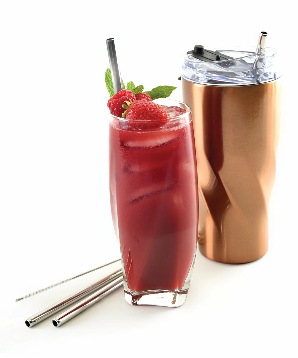 Norpro | Straight Stainless Steel 8.5'' Straw & Cleaning Brush Six-Piece Set - Image 2