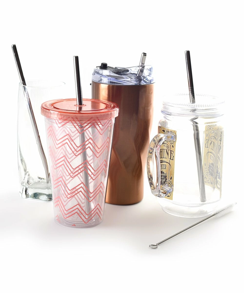 Norpro | Straight Stainless Steel 8.5'' Straw & Cleaning Brush Six-Piece Set - Image 3