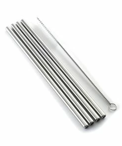 Norpro | Straight Stainless Steel 8.5'' Straw & Cleaning Brush Six-Piece Set