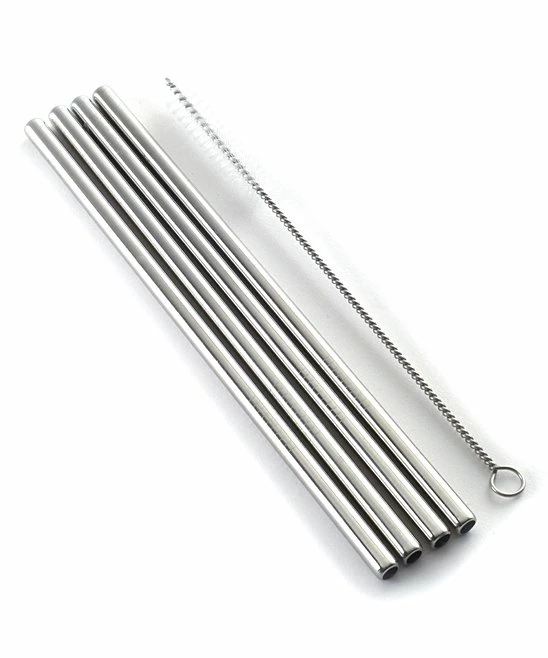 Norpro | Straight Stainless Steel 8.5'' Straw & Cleaning Brush Six-Piece Set